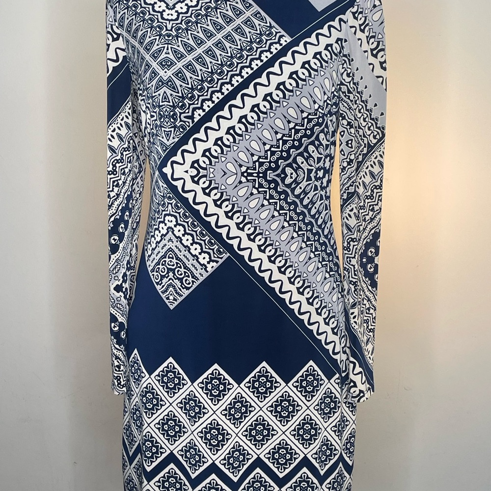 Navy and White Geometric Dress